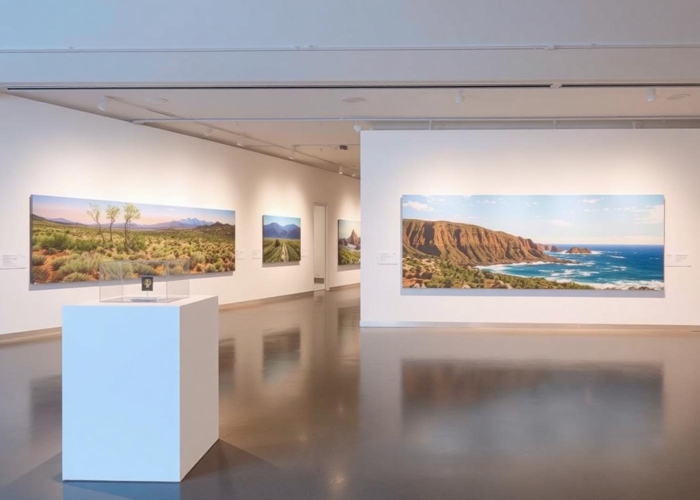 Exhibition of large California landscape works in a modern art center