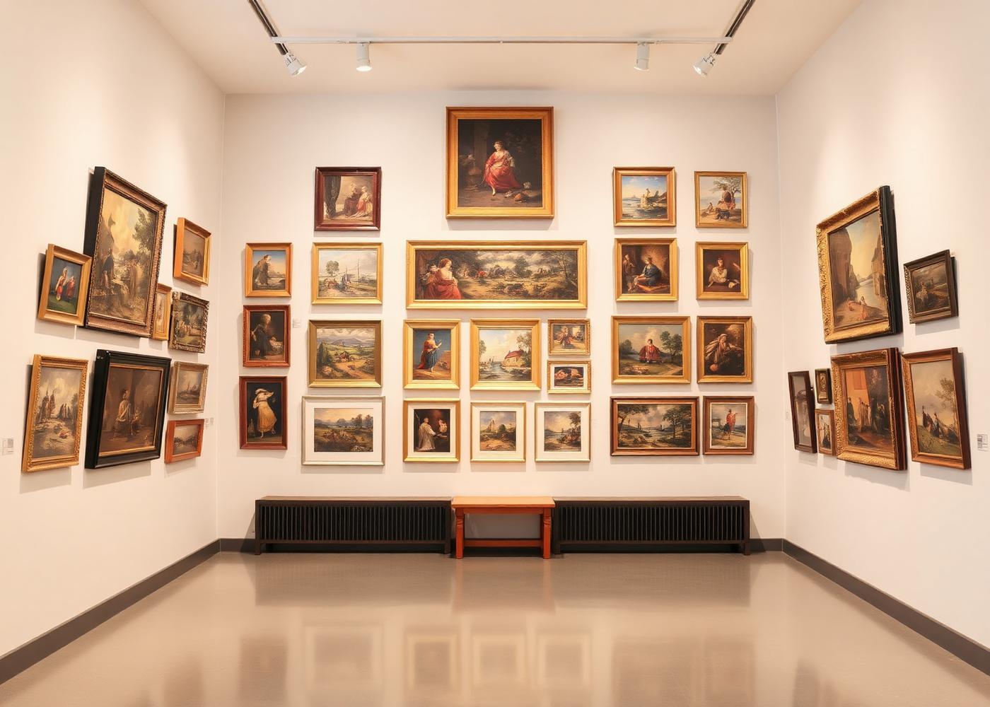 Salon-style museum hanging of more than one hundred artworks