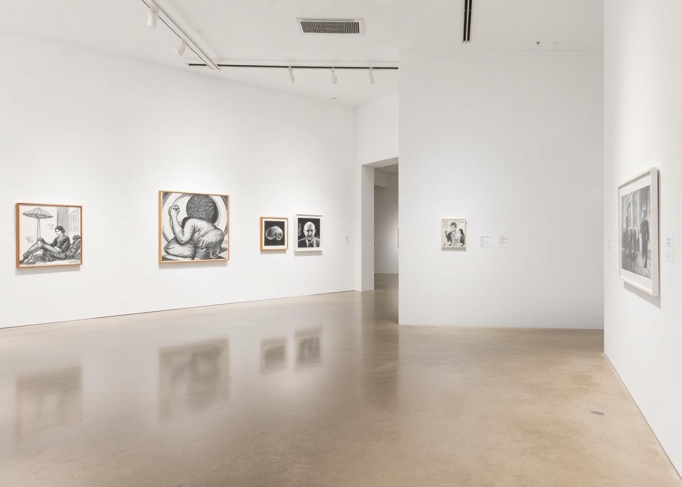 Gallery installation of a contemporary printmaking exhibition